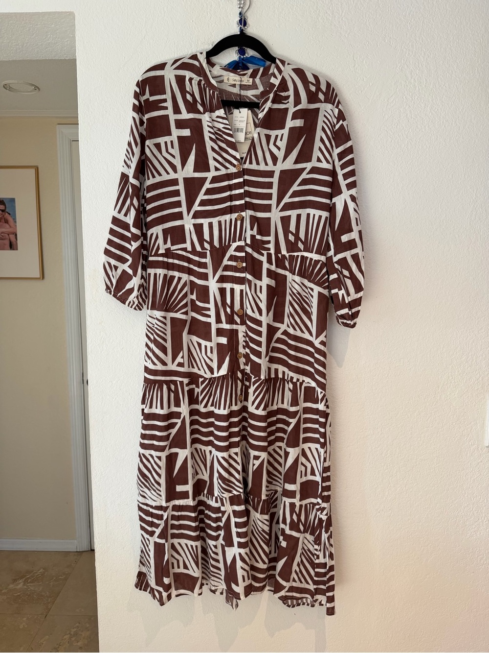 Salty Lemon Brown & White Geometric Maxi Dress - Women - Picture 4 of 7